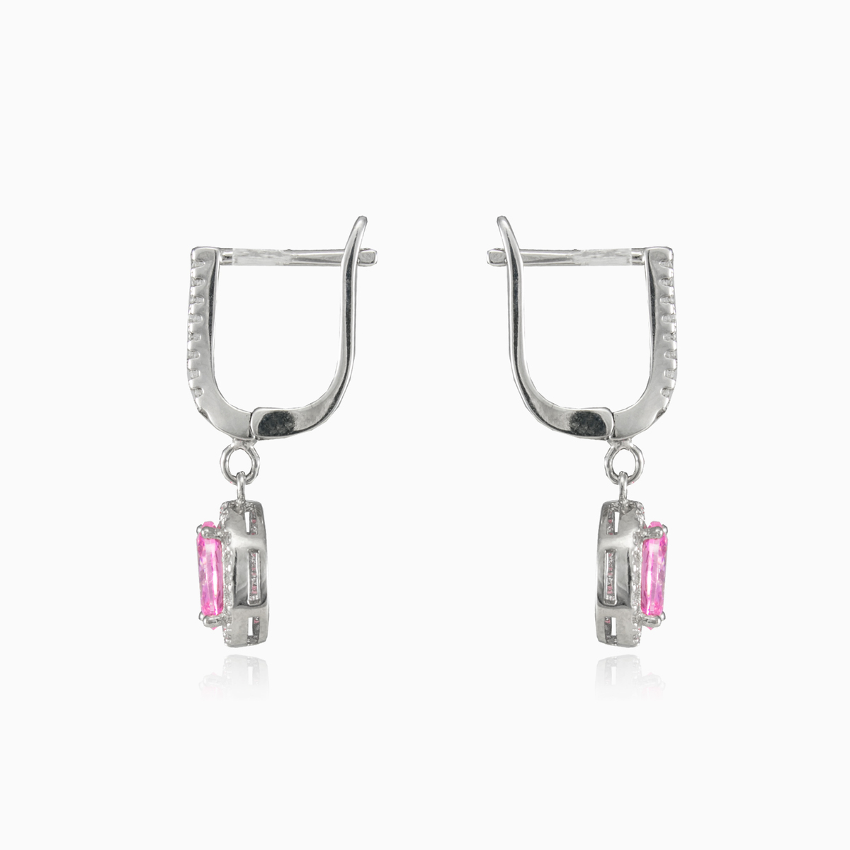 Серьги с розовым кварцем в серебре Женские Серьги Halo N.2