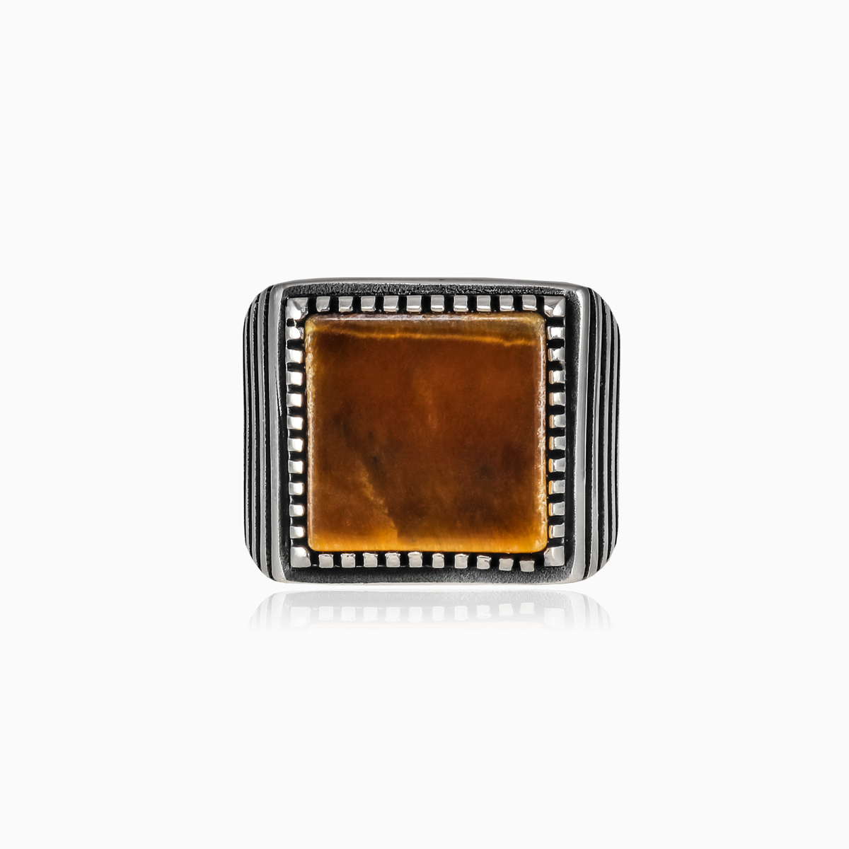 Bague oeil de tigre symétrique à points homme Bagues Harmony N.1