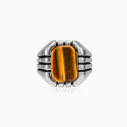 Bague oeil de tigre rétro rectangle	 homme Bagues Harmony