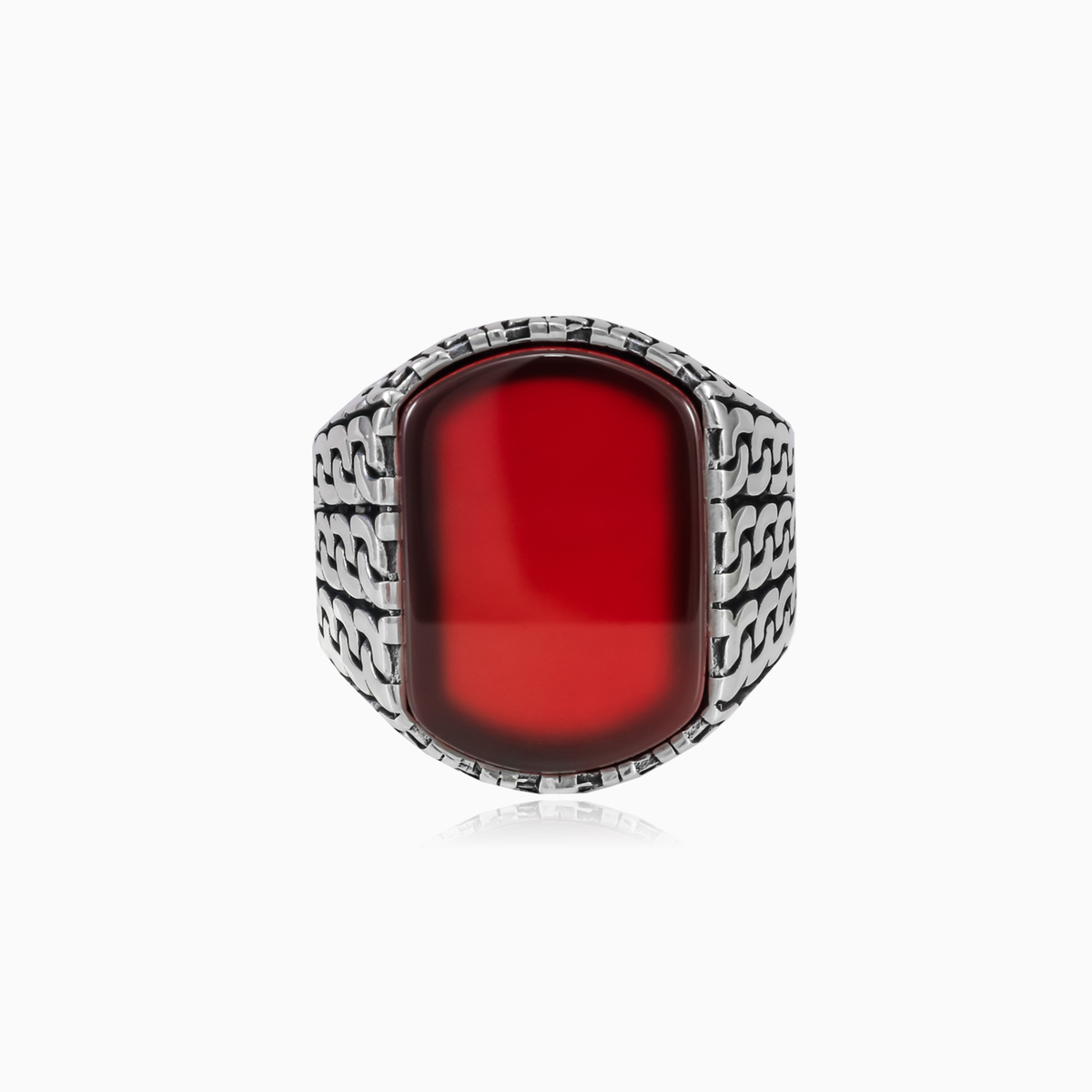 Серебряное кольцо с красным агатом Цепь Мужские Кольца Detallado N.1