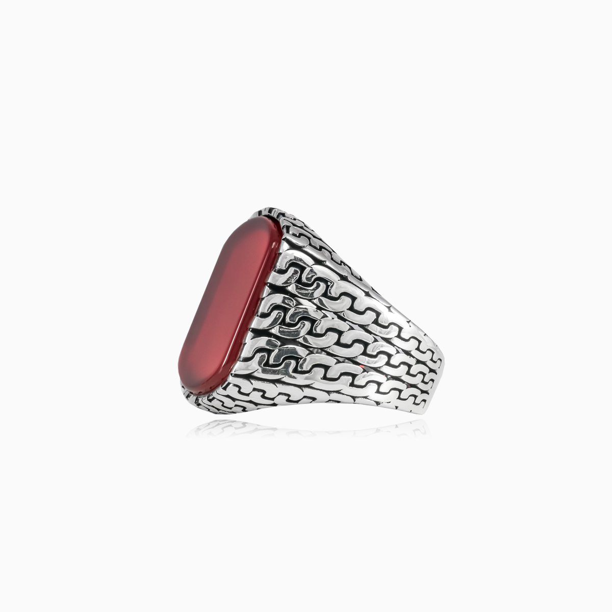 Серебряное кольцо с красным агатом Цепь Мужские Кольца Detallado N.2
