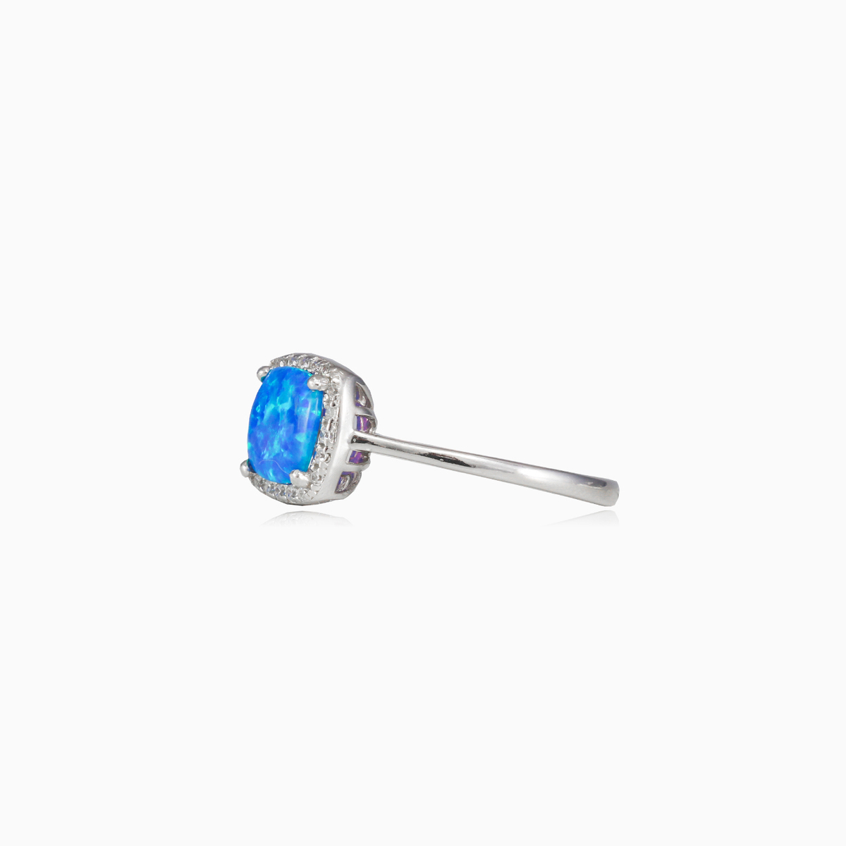 Quadratischer Ring aus weichem blauen Opal Frauen Ringe Halo N.2
