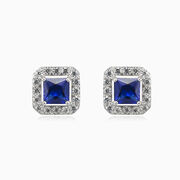 Clous carrés de quartz bleu 	 femme Boucles d'oreilles Halo