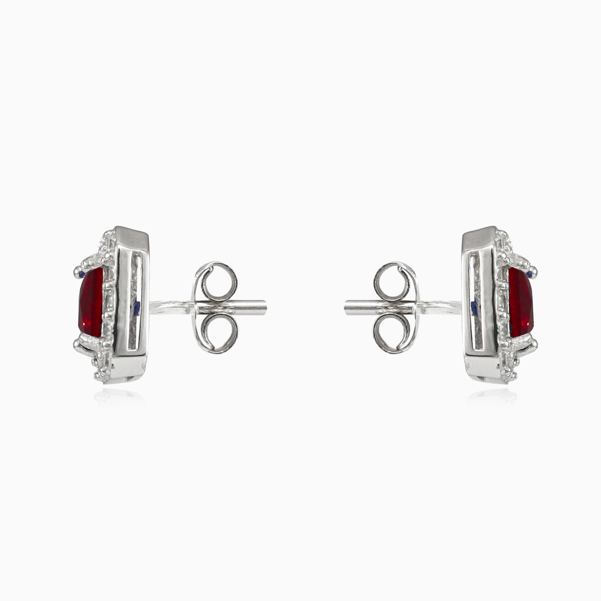 Clous carrés de quartz rouge femme Boucles d'oreilles Halo N.2