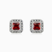 Clous carrés de quartz rouge femme Boucles d'oreilles Halo