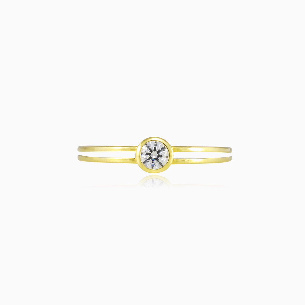 Double rows yellow gold bezel ring woman Engagement rings Lustrous N.1