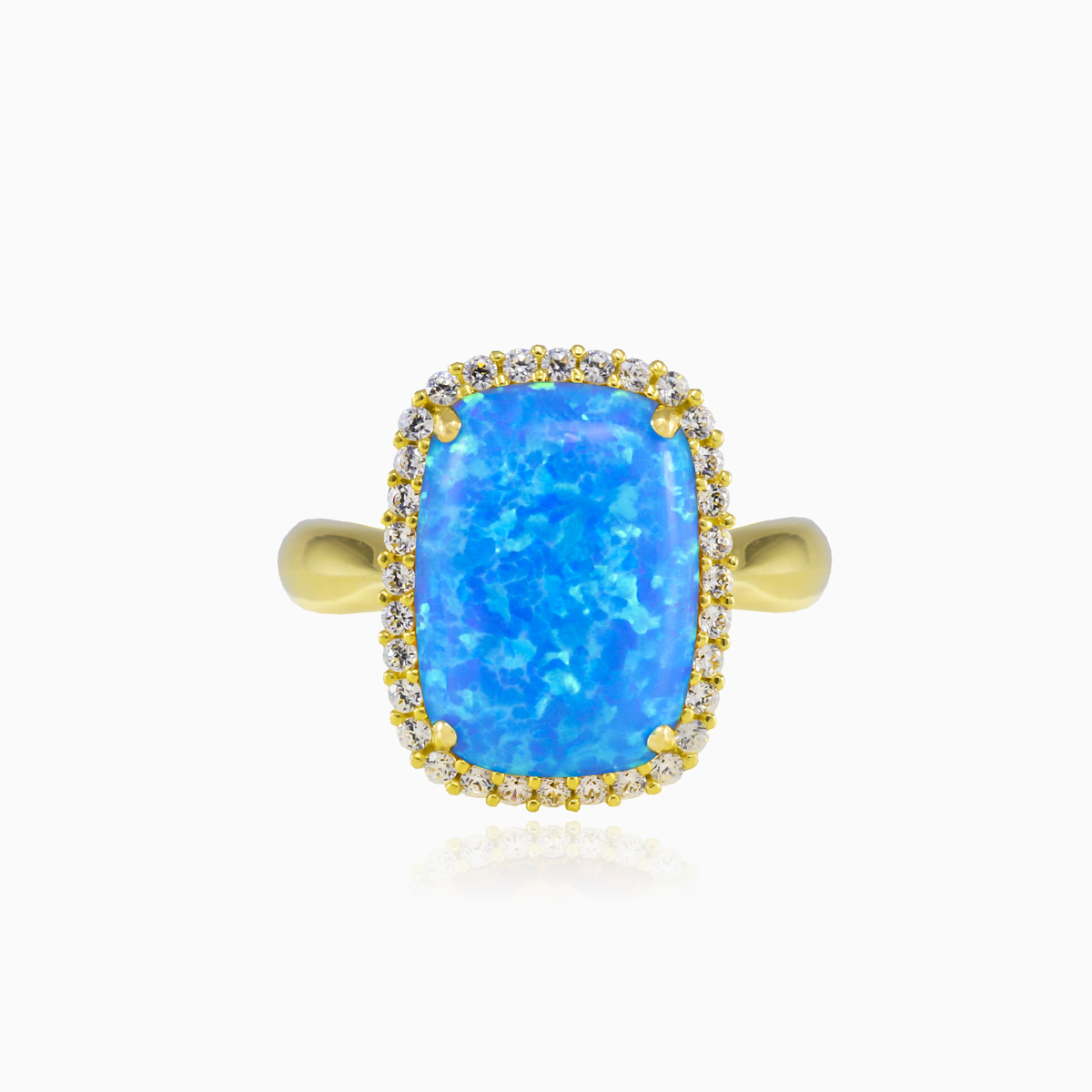 Massive cabochon blue opal gold ring woman Engagement rings Royal N.1