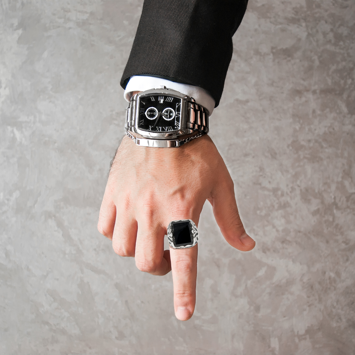 Мужское кольцо с чёрным ониксом MC Мужские Кольца Detallado N.3